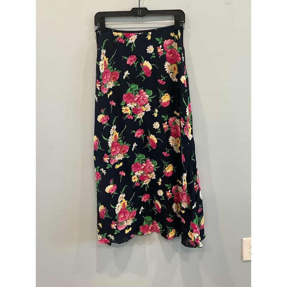 NEW Vintage Ralph Lauren Silk Midi Skirt Size XS Easter Spring Floral Cottage